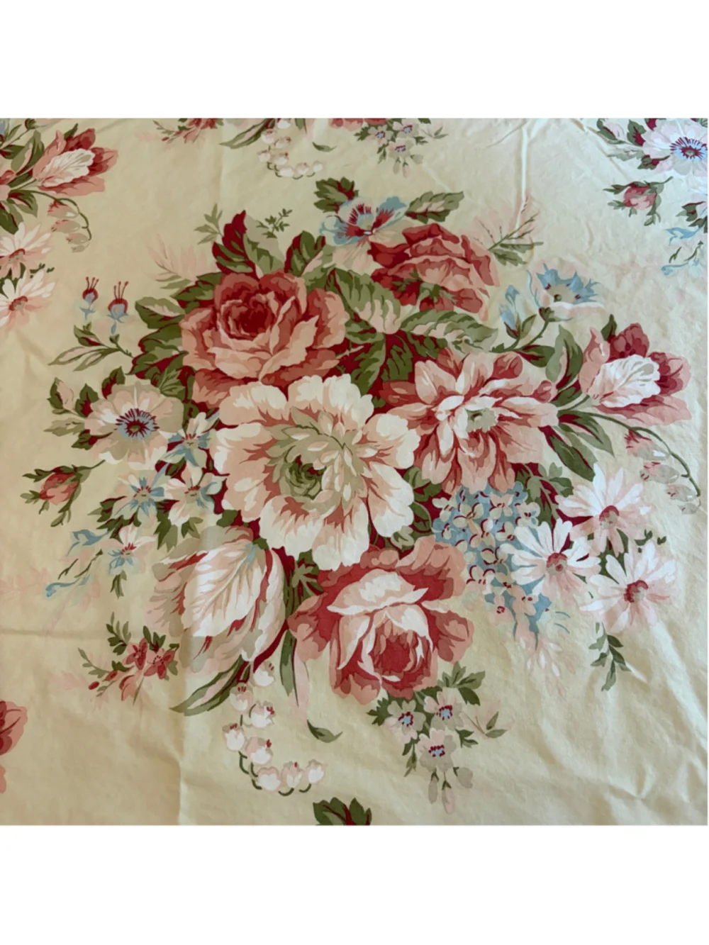 Vintage Ralph Lauren Full Size Flat Sheet Brown Pink Floral Double Cutter Fabric